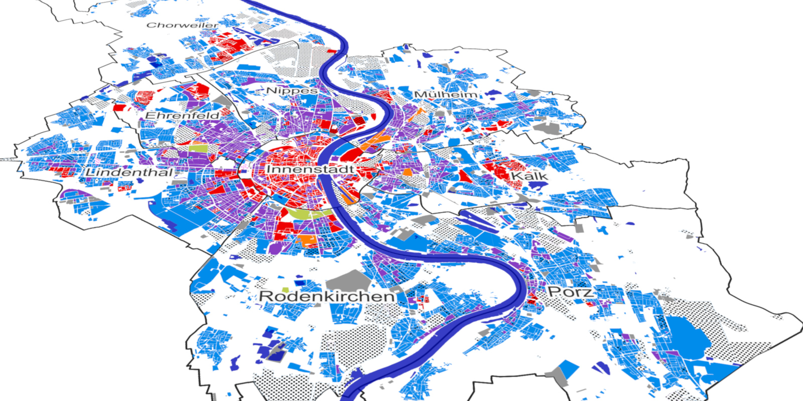 Stadtplan Köln zur Wärmeplanung in den jeweiligen Stadtteilen