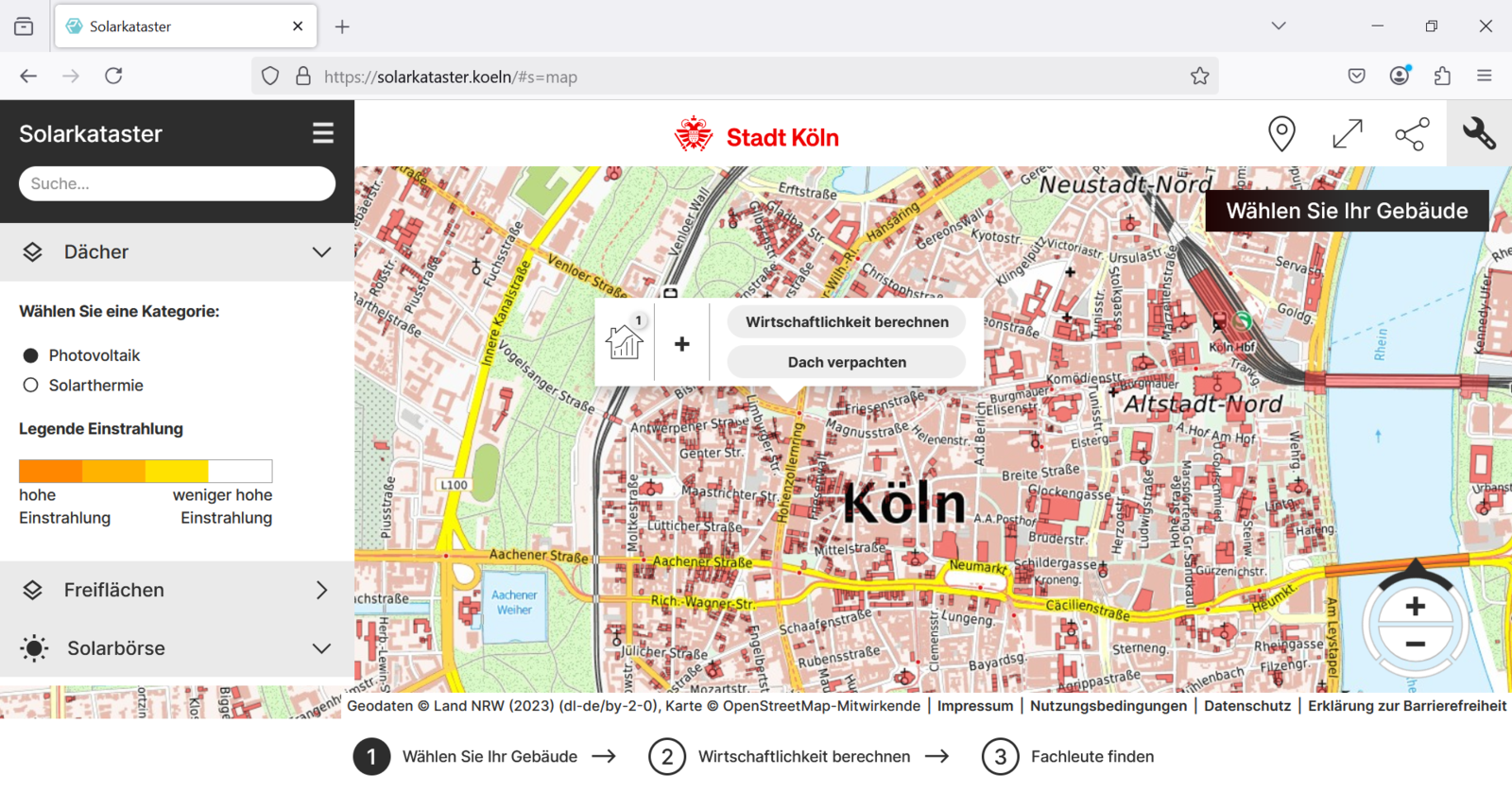 Screenshot des Solarkatasters.